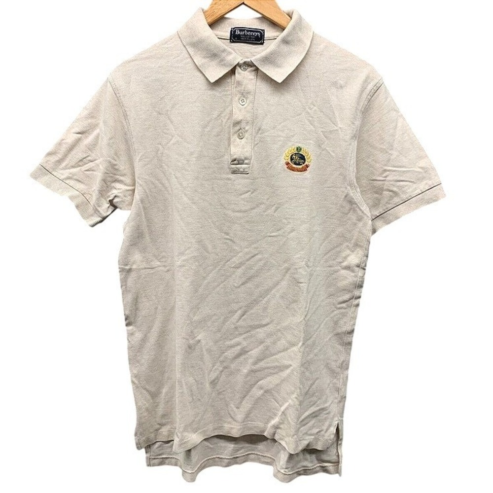 Burberrys Polo Shirt Crest Logo Men's Small Beige Vintage USA Boardroom Prep